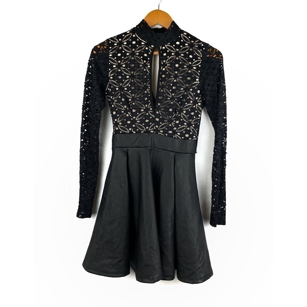 Privy lace and faux leather dress